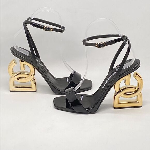 Dolce and Gabbana Logo Heel Ankle Strap Sandal - Picture 1 of 15